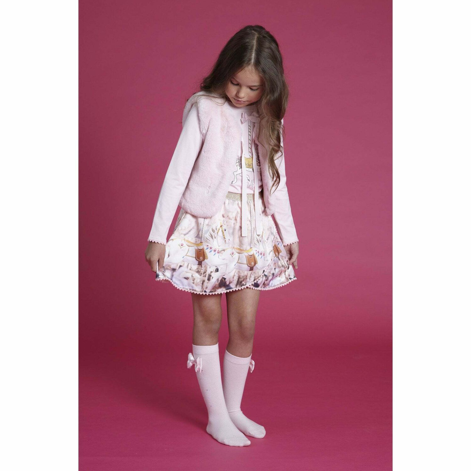 Girls Pink & Champagne Skirt Set, 1, hi-res