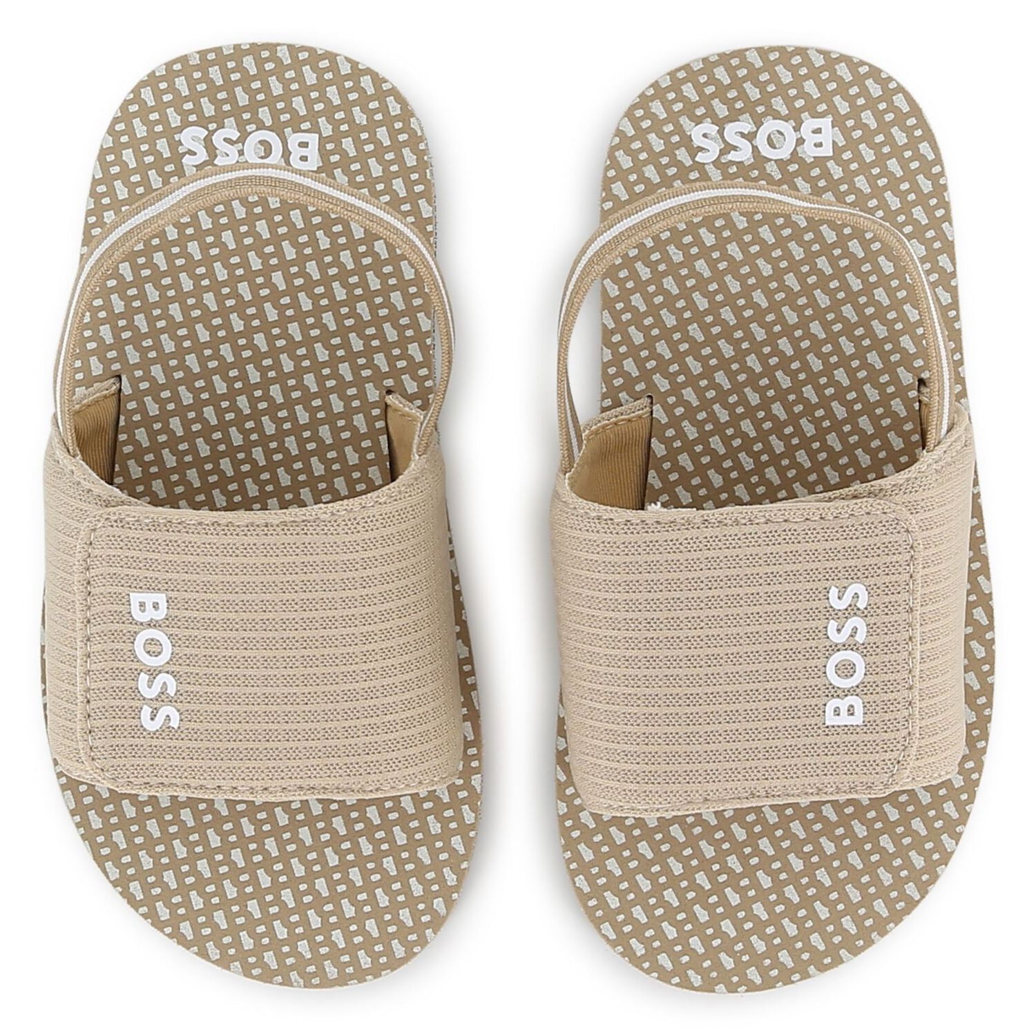 Boys Beige & Black Logo Sandals, 1, hi-res