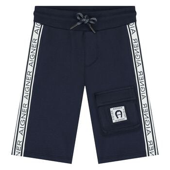 Younger Boys Navy Blue Logo Shorts