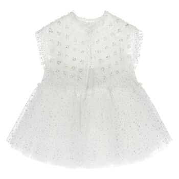 Younger Girls White Embellished Tulle Dress
