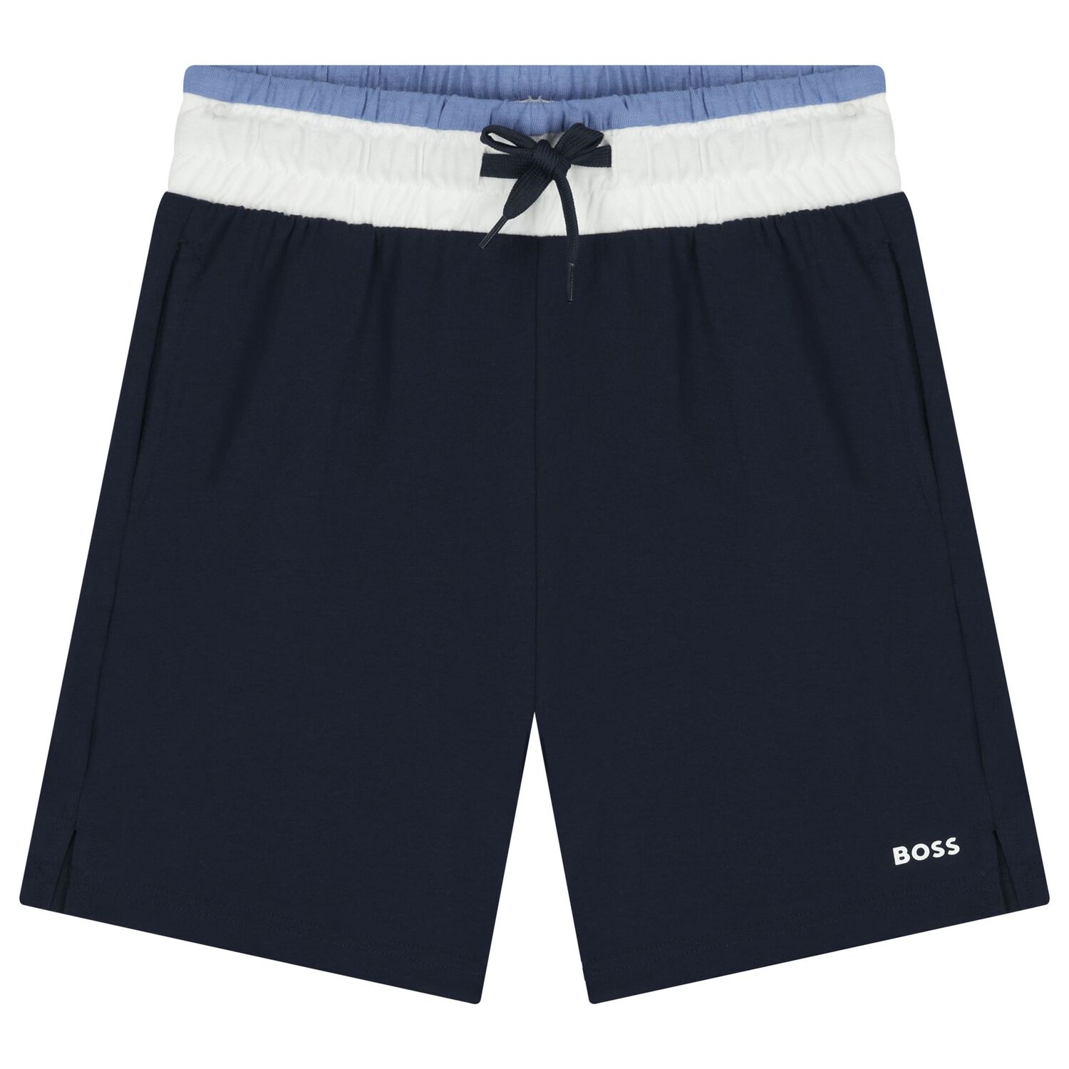 Boys White & Navy Blue Logo Shorts Set, 1, hi-res