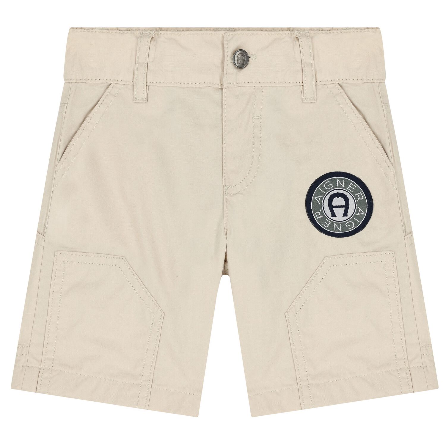 Younger Boys Beige Logo Shorts, 1, hi-res