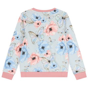 Girls Blue & Pink Floral Butterfly Logo Sweatshirt