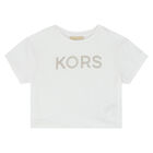 Girls White Logo T-Shirt, 1, hi-res