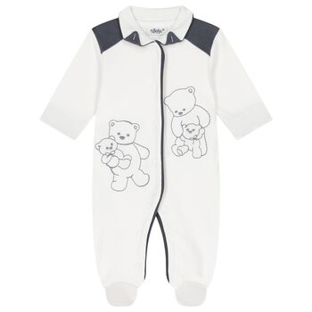Baby Boys Ivory & Grey Teddy Bear Babygrow