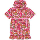 Girls Pink Teddy Bear Logo Hooded Dress, 1, hi-res
