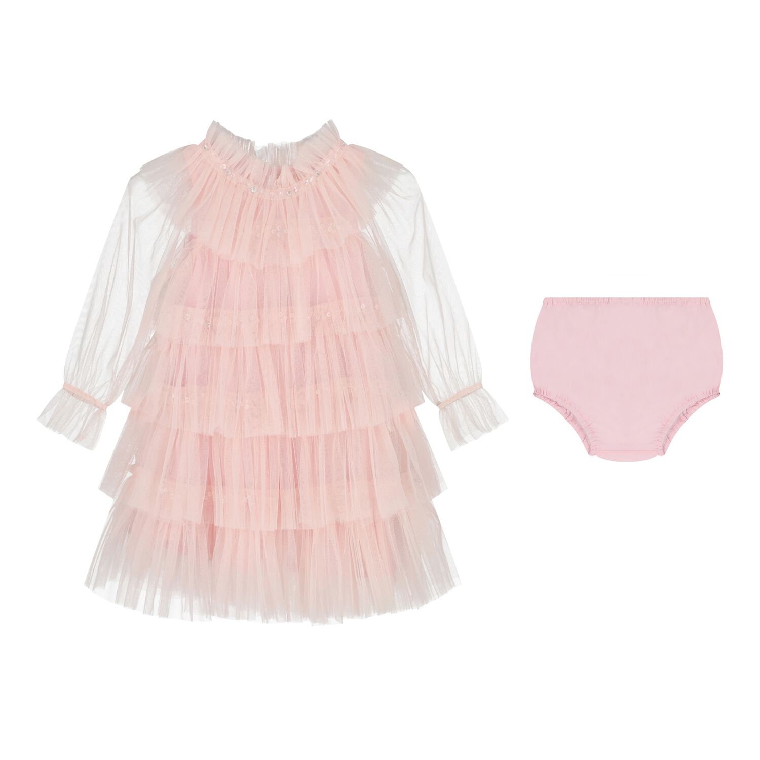 Baby Girls Pink Layered Tulle Dress Set, 1, hi-res