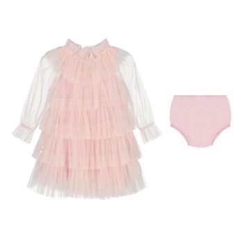 Baby Girls Pink Layered Tulle Dress Set