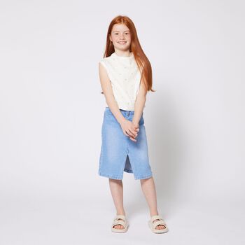 Girls Ivory & Gold Logo Top