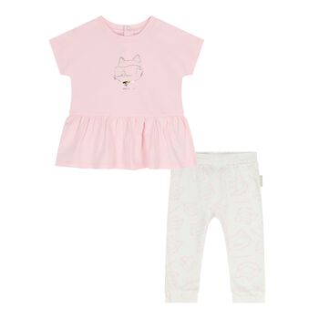 Baby Girls Pink & White Leggings Set