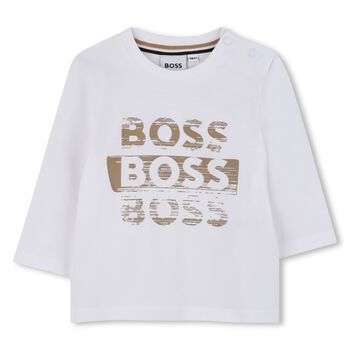 Younger Boys White Logo Long Sleeve Top