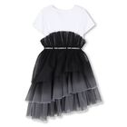Girls White & Black Tulle T-Shirt Dress, 1, hi-res