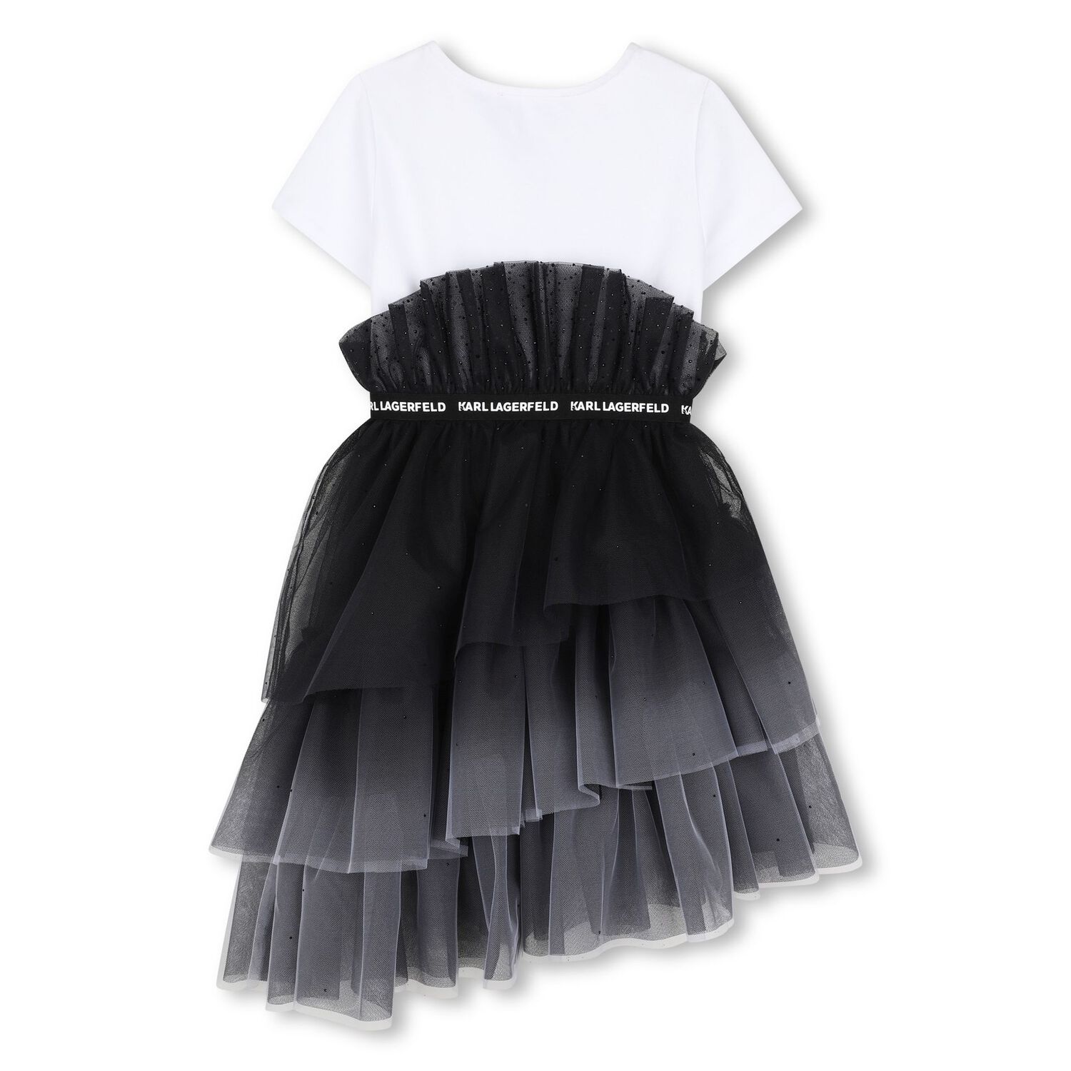 Girls White & Black Tulle T-Shirt Dress, 1, hi-res
