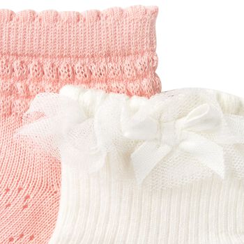 Younger Girls Ivory & Pink Socks ( 2-Pack )