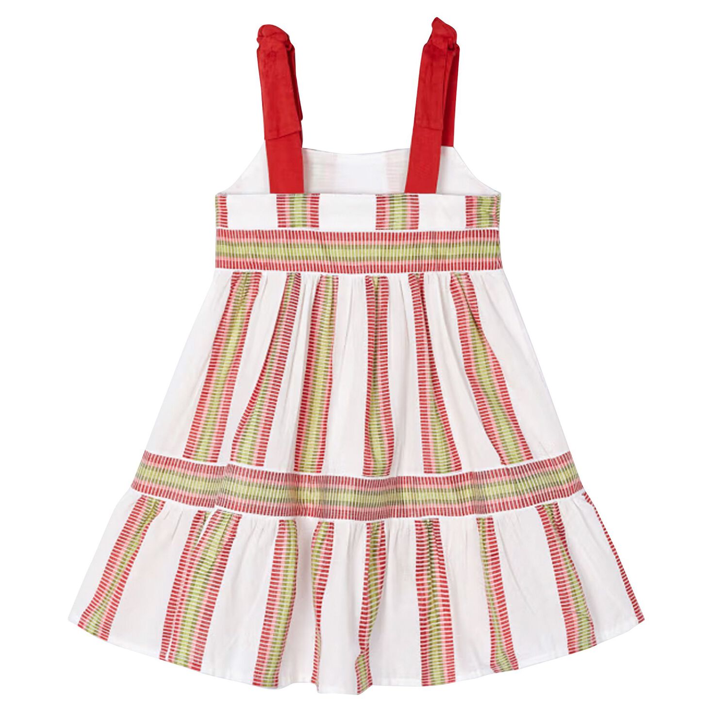 Girls White, Pink & Green Striped Dress, 1, hi-res