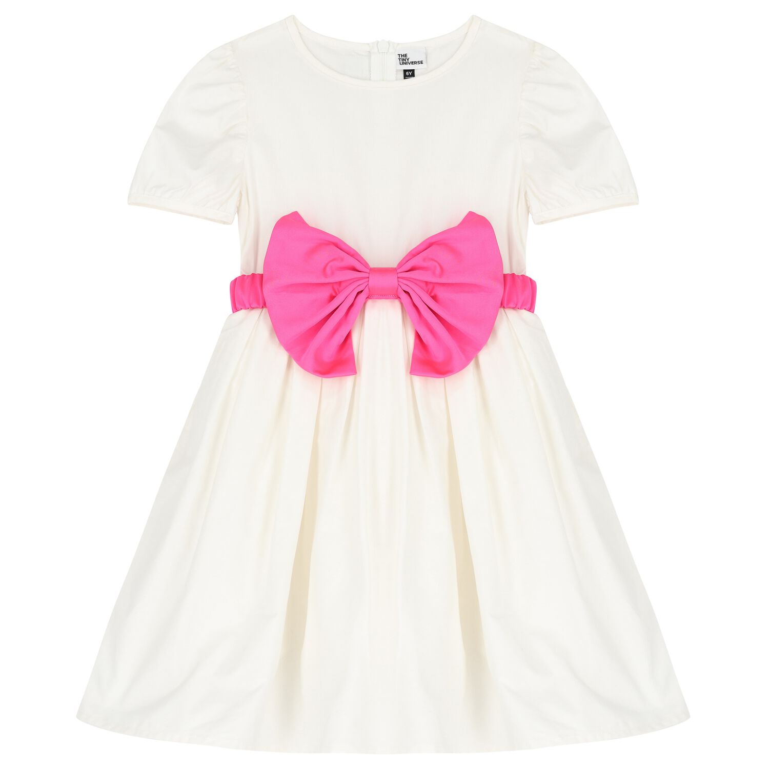 Girls White & Pink Bow Dress, 1, hi-res image number null