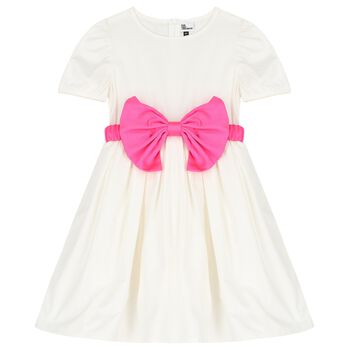 Girls White & Pink Bow Dress