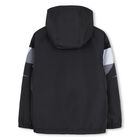 Boys Black Logo Hooded Zip Up Top, 1, hi-res