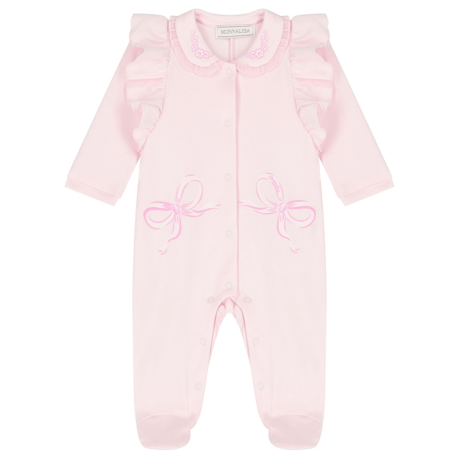 Baby Girls Pink Bow Babygrow, 1, hi-res
