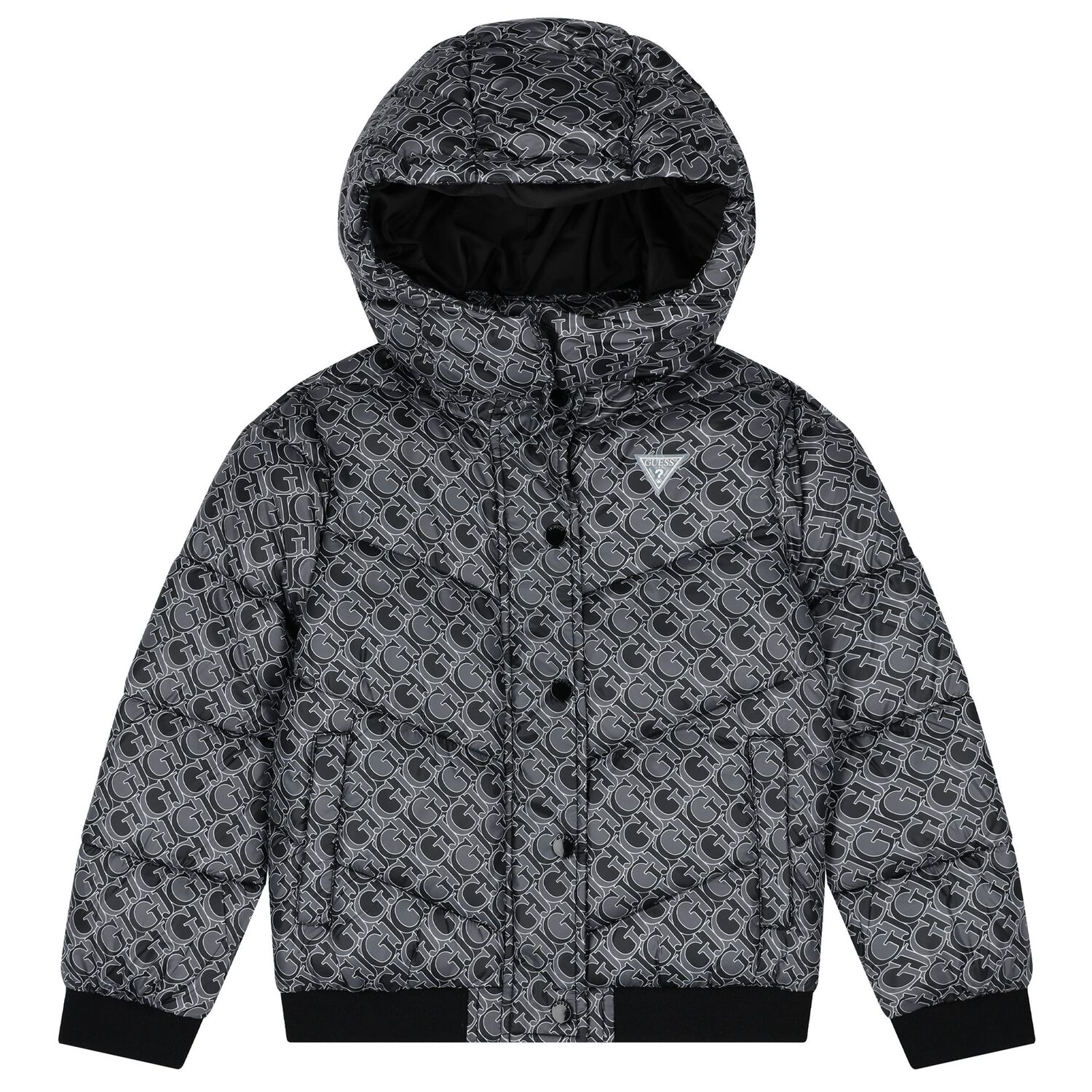 Boys Black Logo Padded Puffer Jacket, 2, hi-res