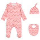 Baby Girls Pink Zig Zag Babygrow Set , 1, hi-res