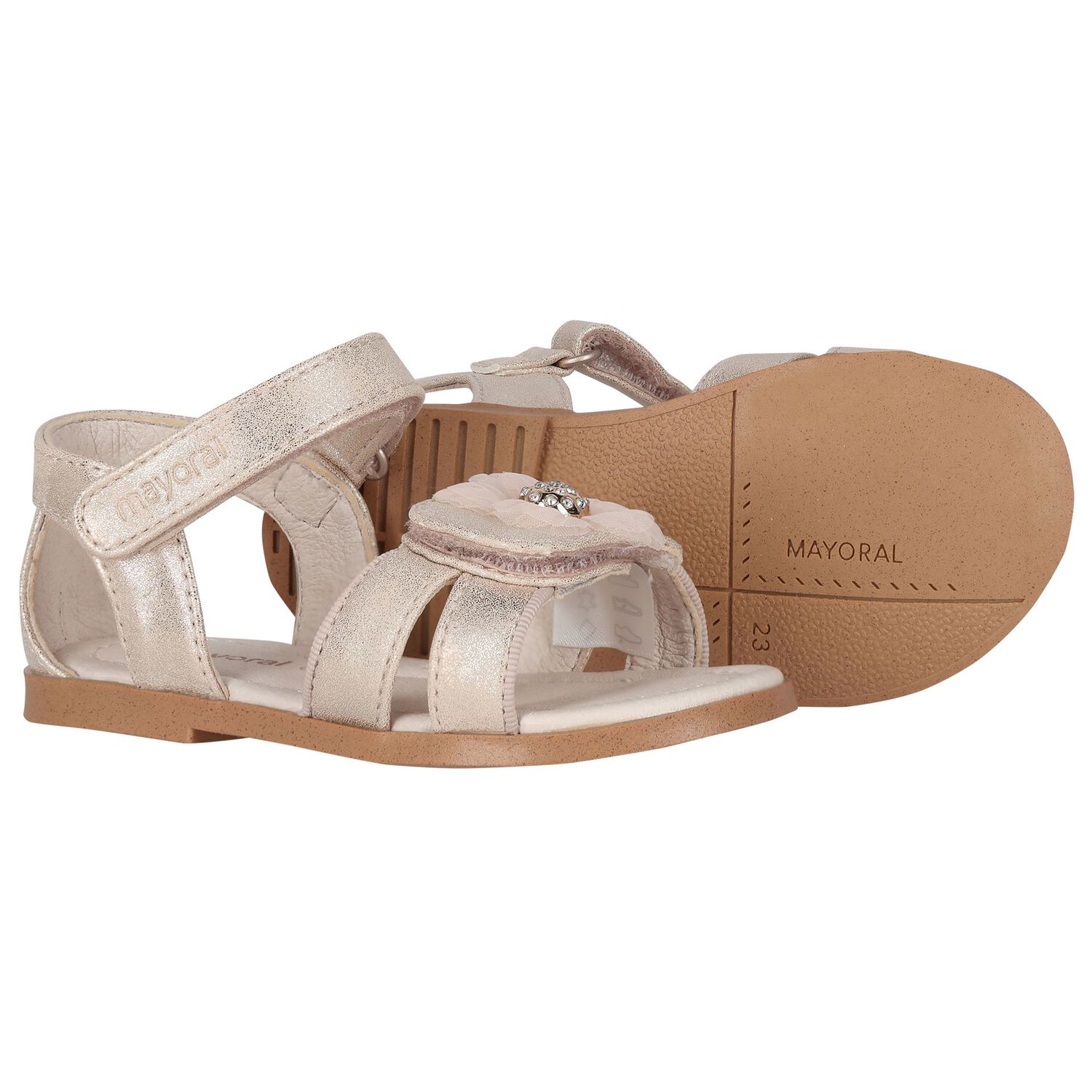 Girls Gold Flower Sandals, 3, hi-res image number null