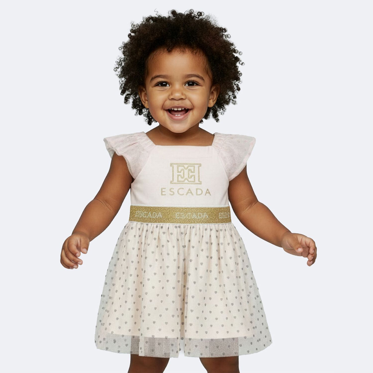 Younger Girls Ivory Logo Tulle Dress, 1, hi-res