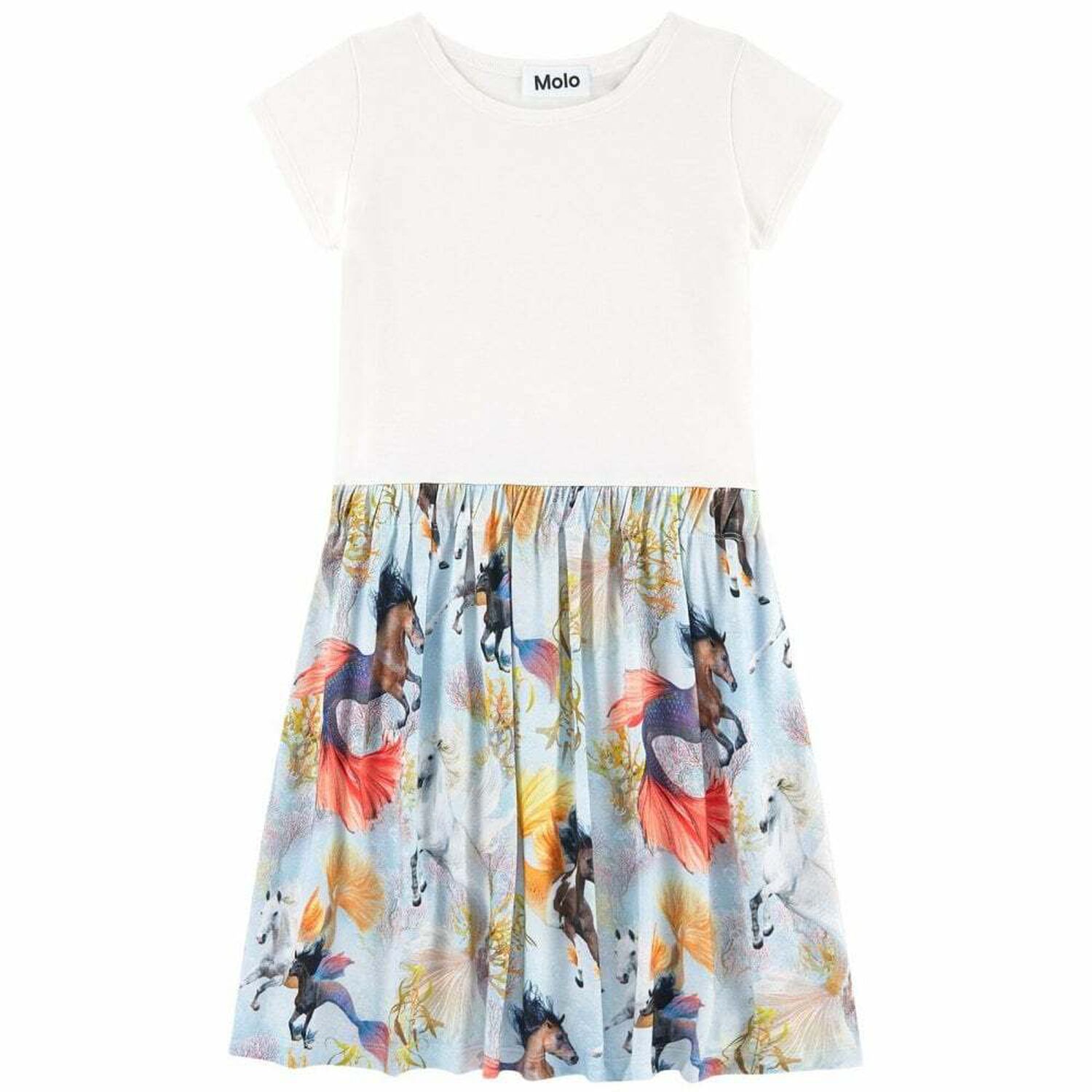 Girls White & Blue Horse Dress, 1, hi-res