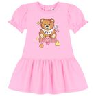 Younger Girls Pink Teddy Bear Logo Dress, 2, hi-res