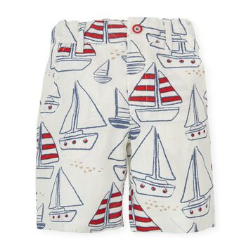 Boys White Sail Boat Shorts