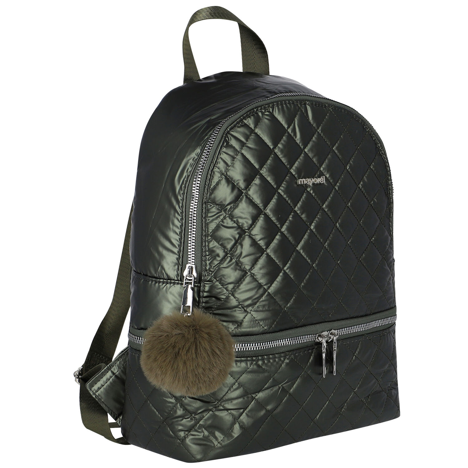 Girls Green Logo Quilted Backpack, 1, hi-res