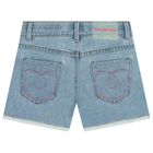 Girls Denim Blue Rhinestones Shorts, 1, hi-res