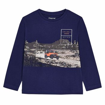 Boys Navy Jeep Long Sleeve Top