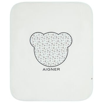 Baby Boys White & Blue Teddy Bear Blanket