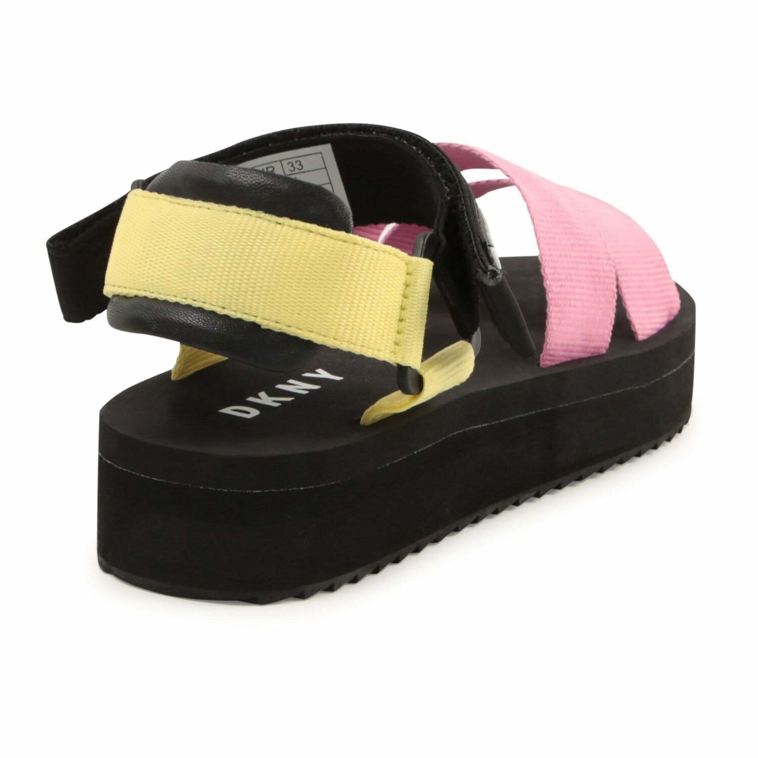 Girls Pink & Yellow Logo Sandals, 1, hi-res