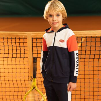 Boys Navy, White & Red Logo Zip Up Top