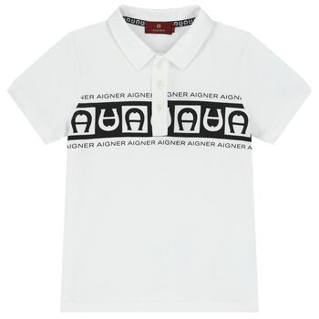 Boys White Logo Polo Shirt