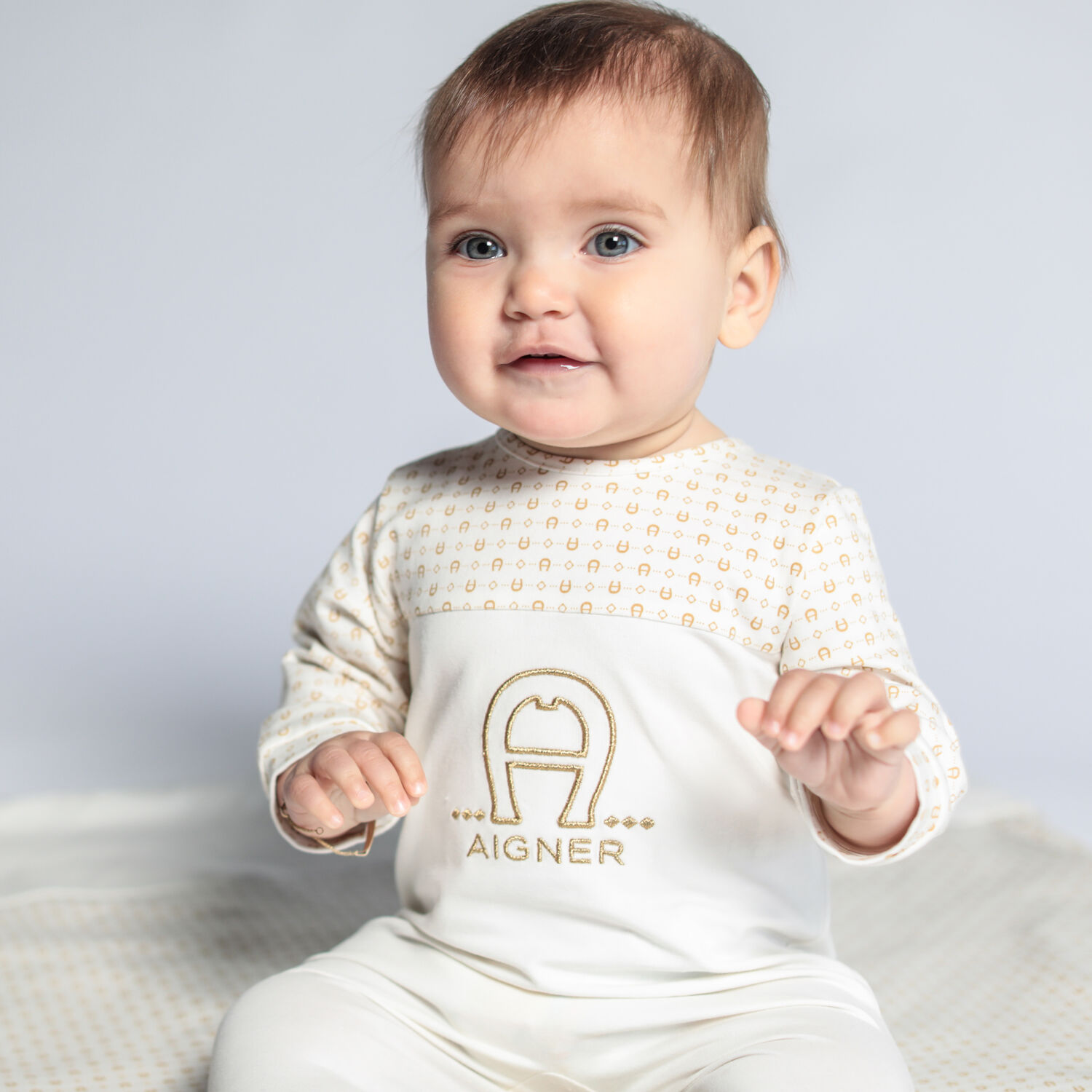 Ivory & Gold Pima Cotton Logo Babygrow, 2, hi-res image number null