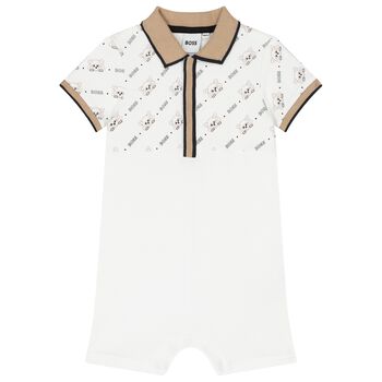Baby Boys White Logo Romper