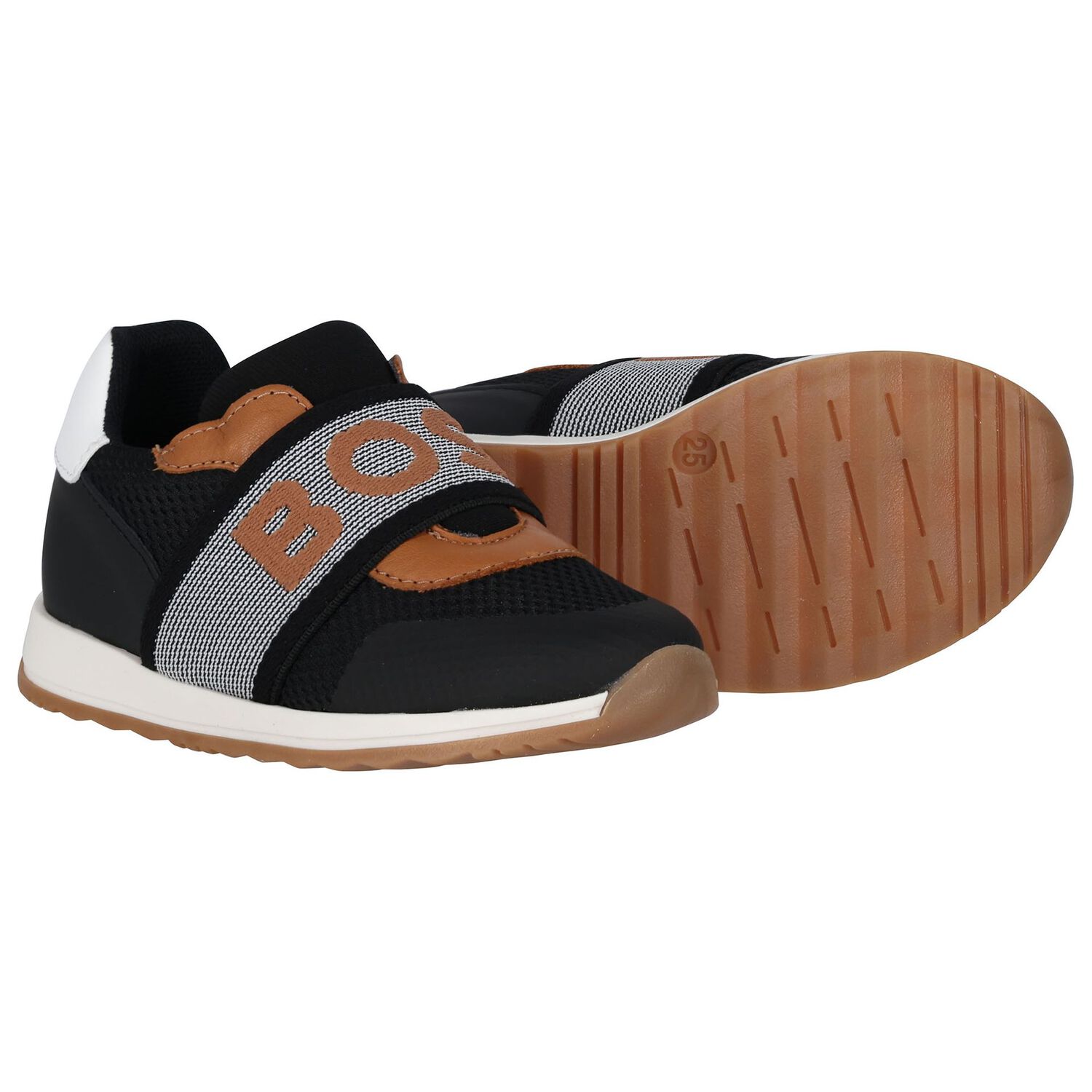 Boys Black Logo Trainers, 1, hi-res