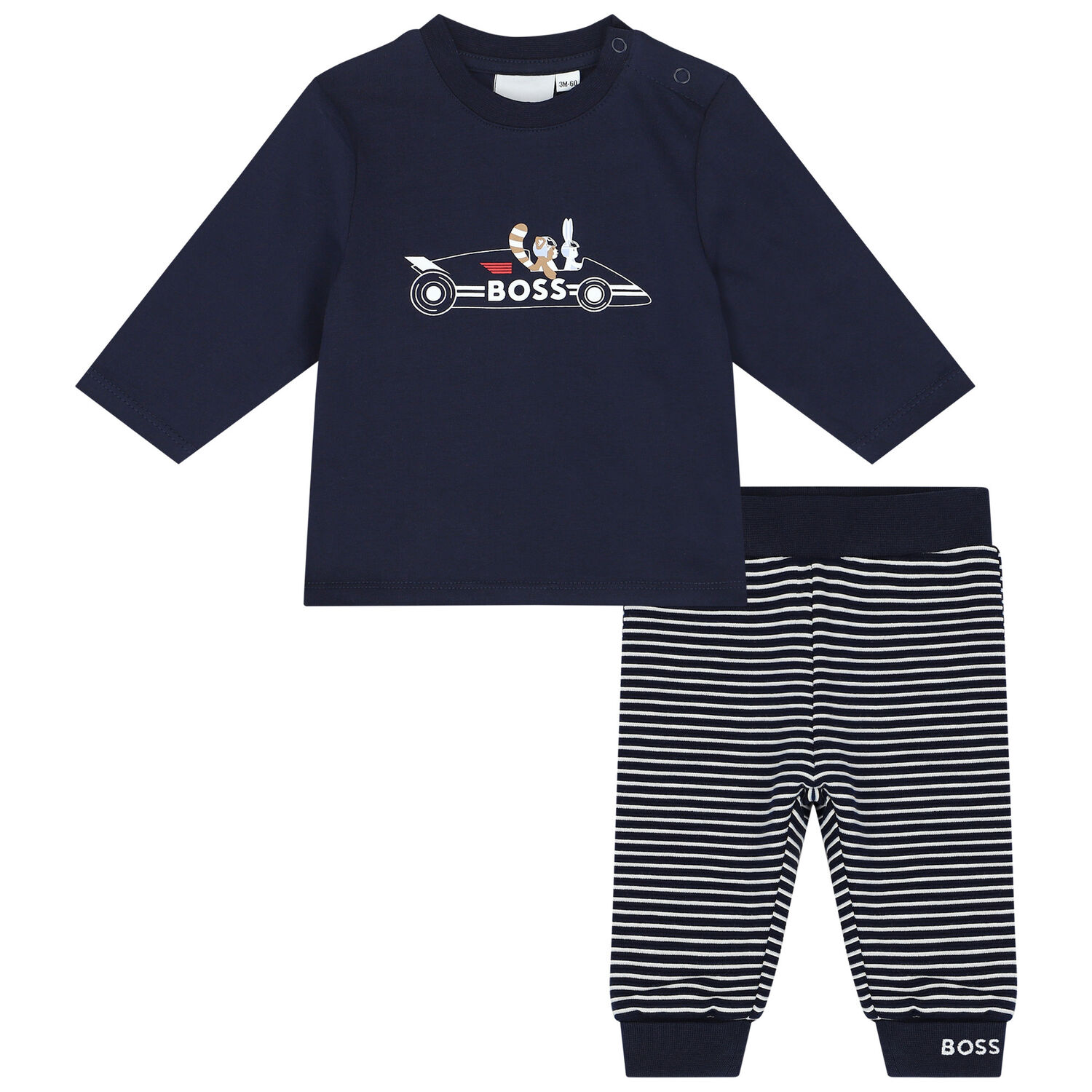 Baby Boys Navy Blue Logo Trousers Set, 1, hi-res