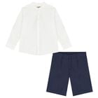 Boys White & Navy Blue Shorts Set, 3, hi-res