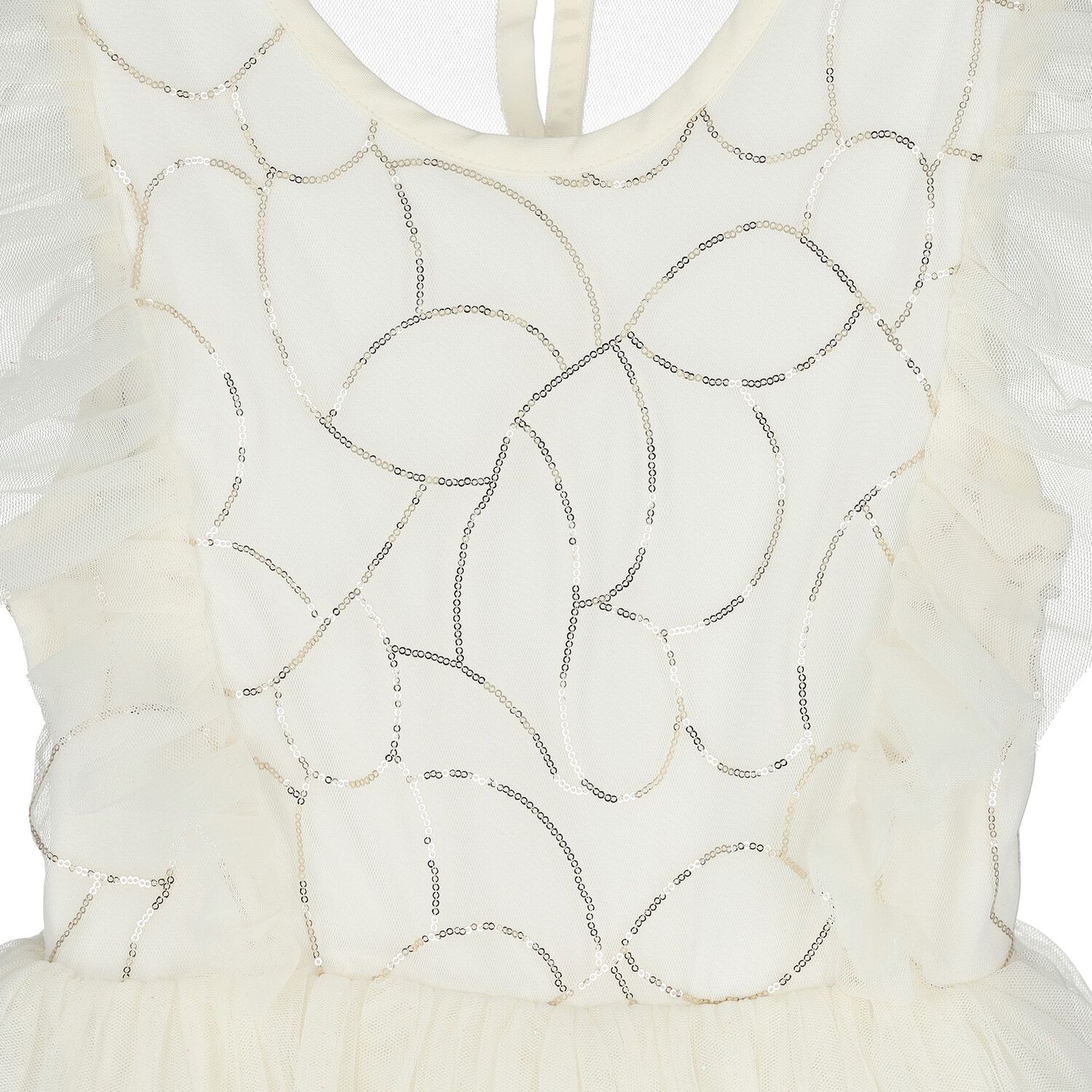 Girls White Embellished Ruffled Tulle Dress, 1, hi-res