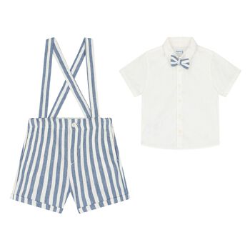 Younger Boys White & Blue Shorts Set