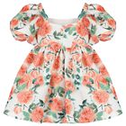 Girls Ivory & Orange Floral Satin Dress, 1, hi-res