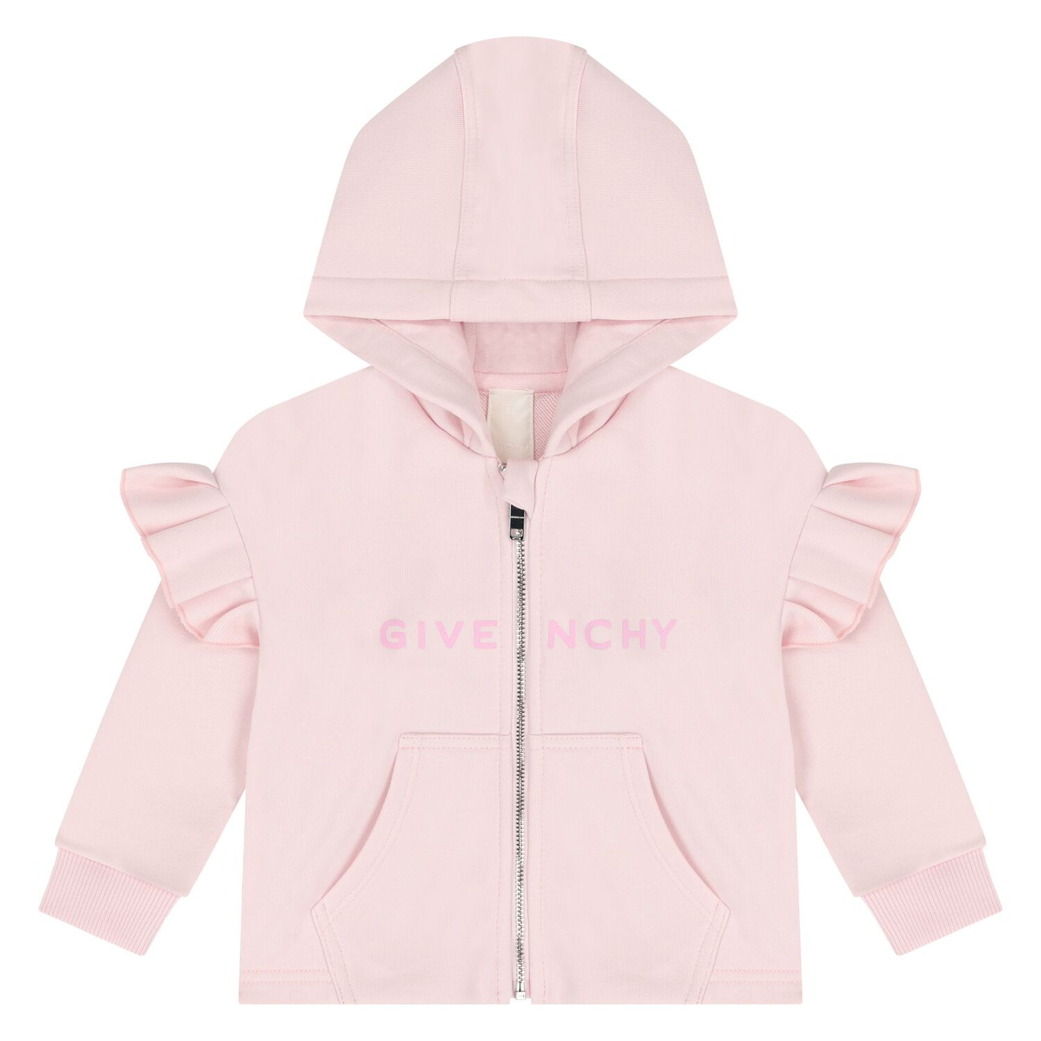 Younger Girls Pink Logo Hooded Zip Up Top, 1, hi-res