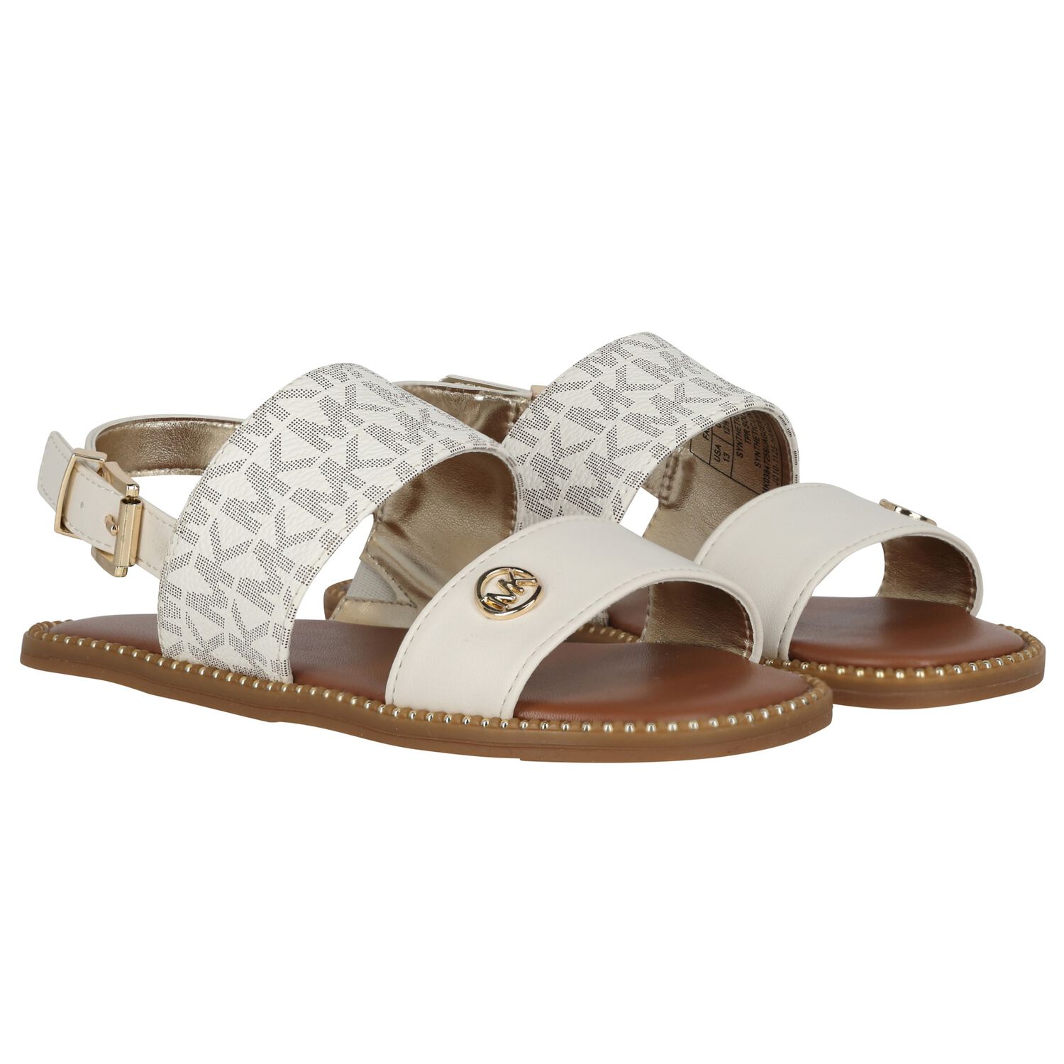 Girls Ivory & Beige Logo Sandals, 1, hi-res