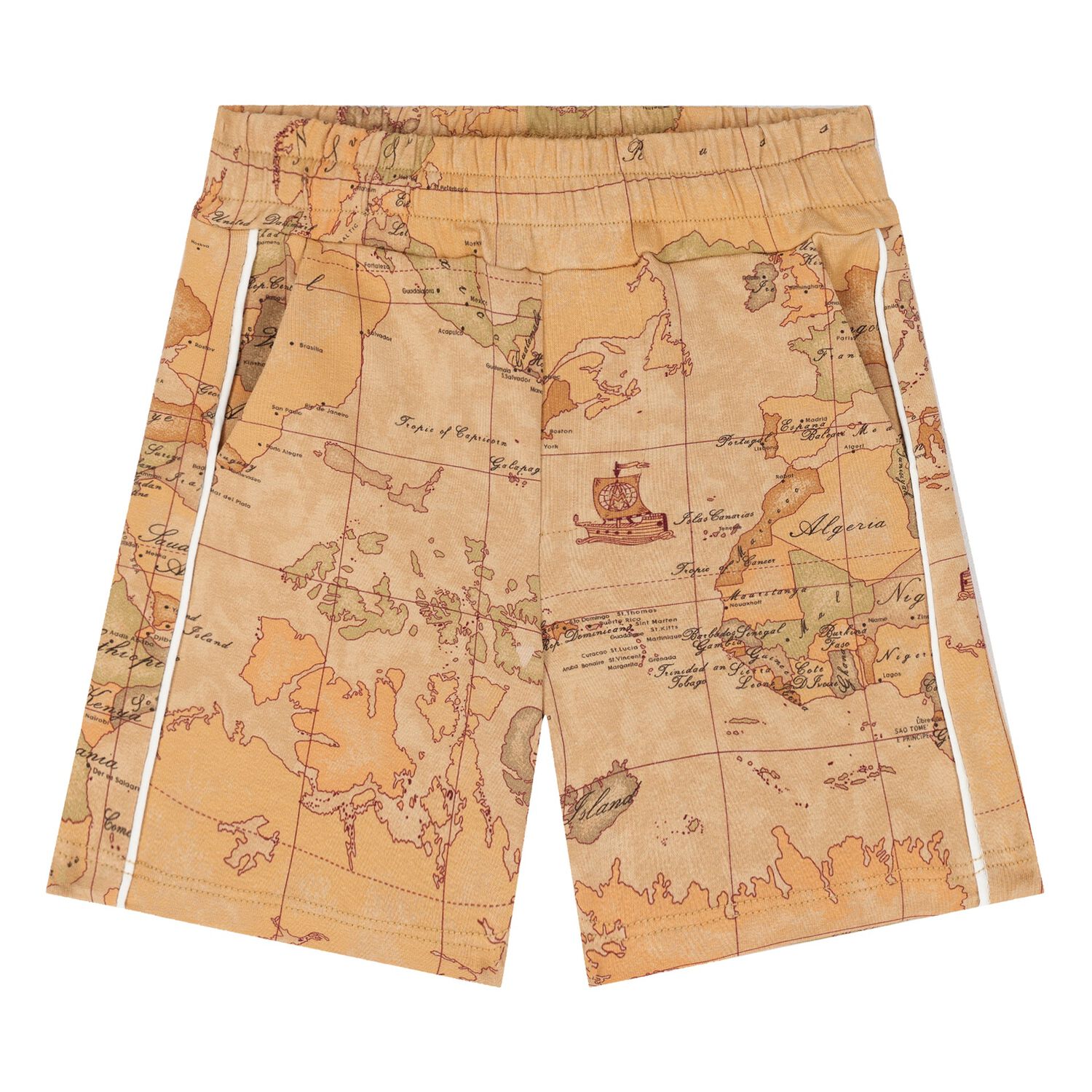 Boys Beige Geo Map Shorts, 1, hi-res image number null