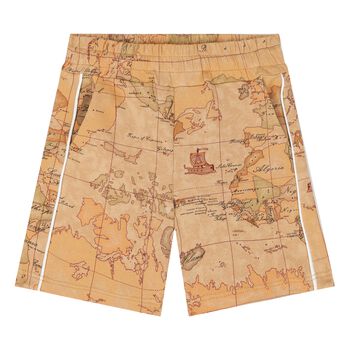 Boys Beige Geo Map Shorts