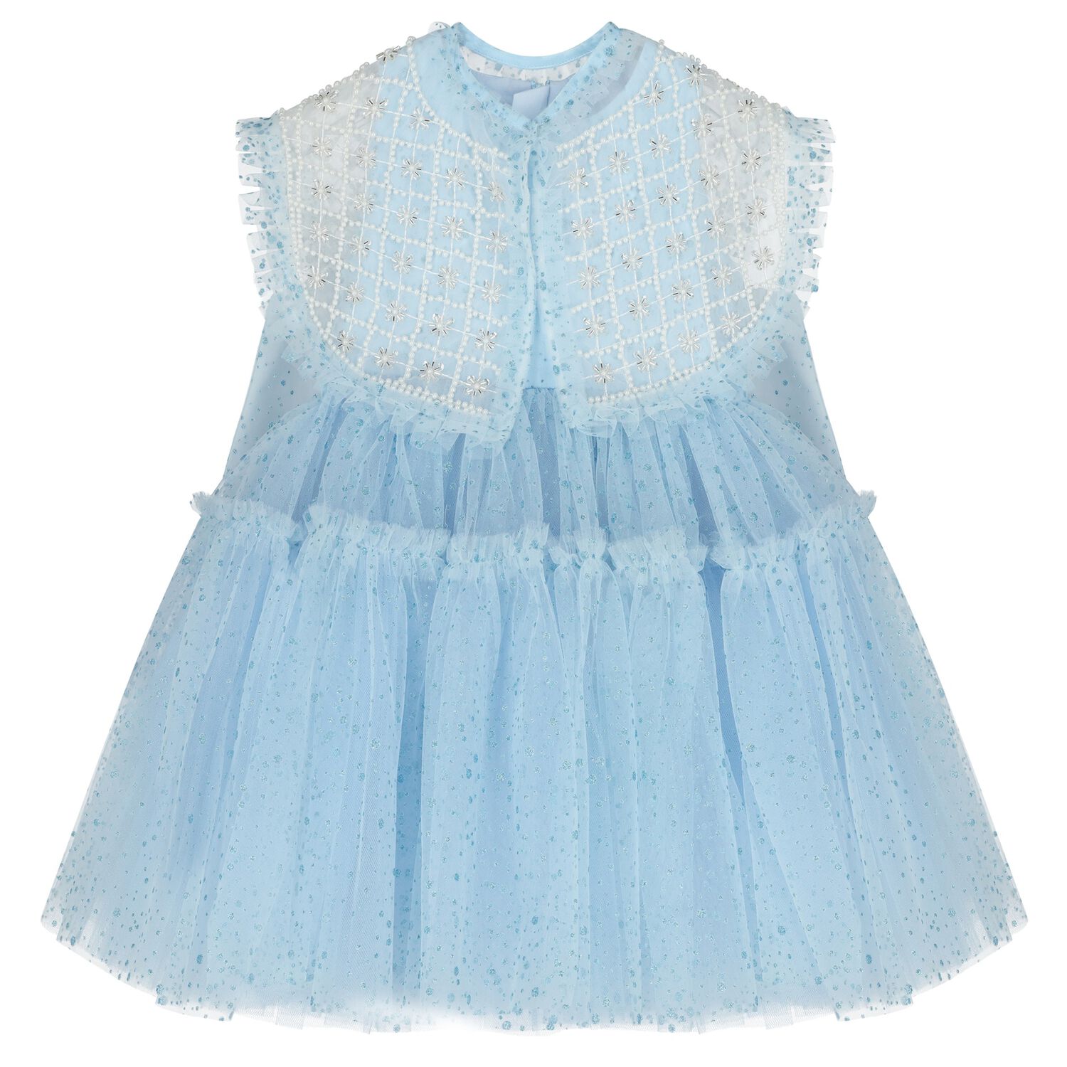 Girls Blue Embellished Tulle Dress, 1, hi-res